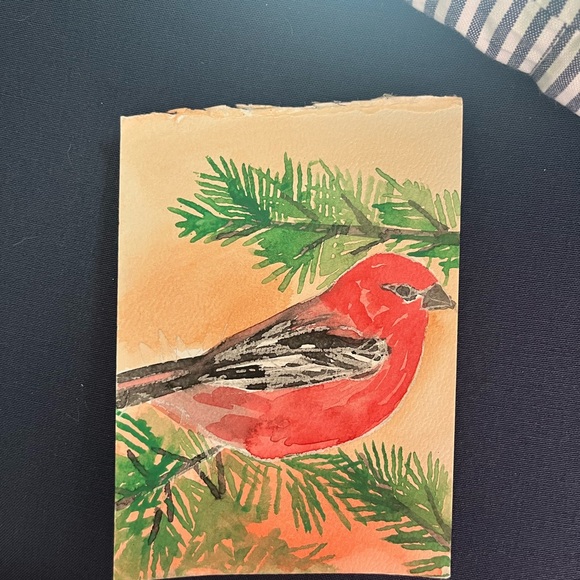Red bird original art watercolor 5 by 7 sale - Picture 7 of 7